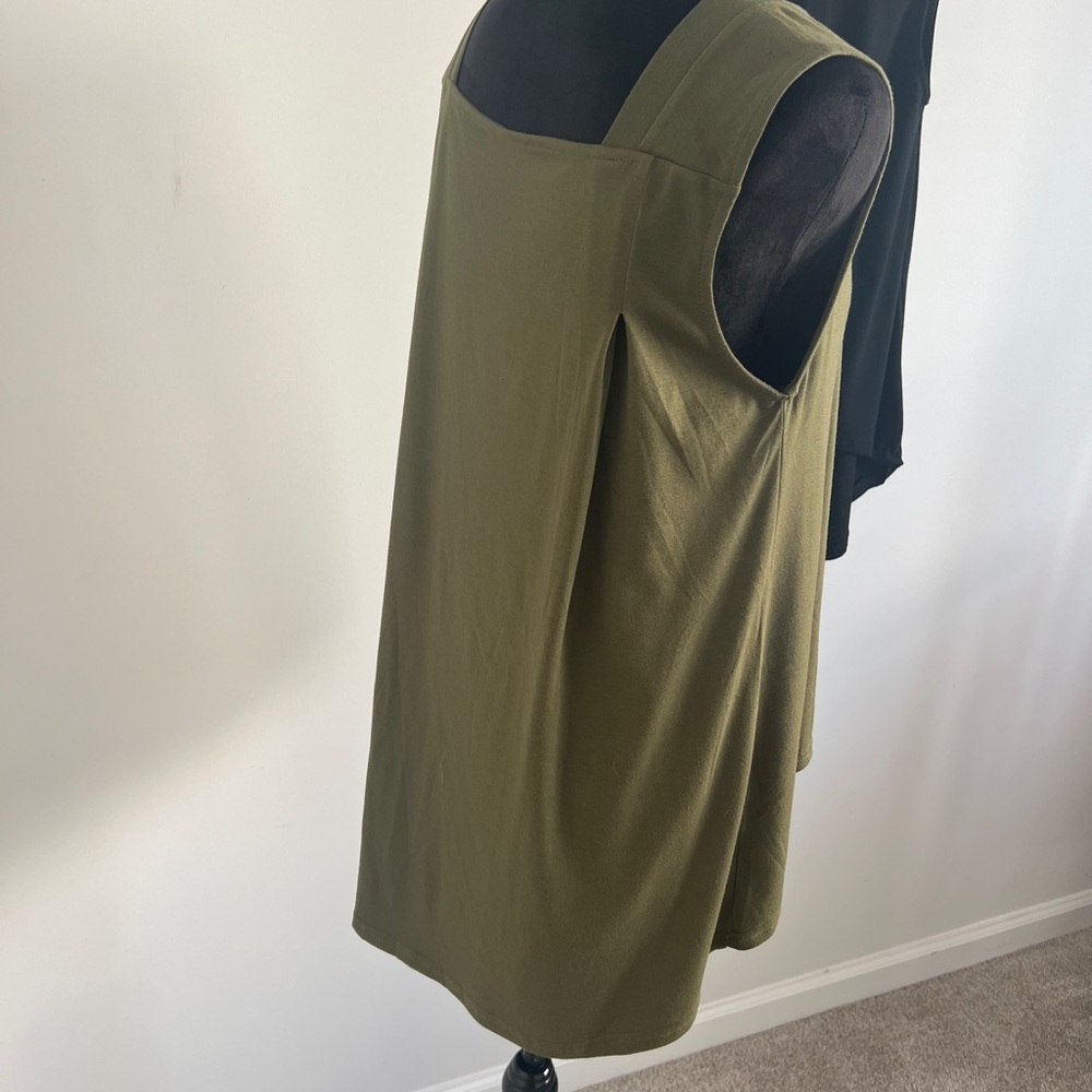 Two Sleeveless Olive and Black Hi-Lo Hem Women's Baggy Tops,Perfect Over Legging - Picture 5 of 10